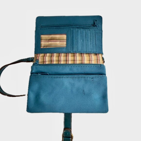 Nine West Dark Turquoise Leather Mini Bag Wristlet Wallet - Picture 4 of 8